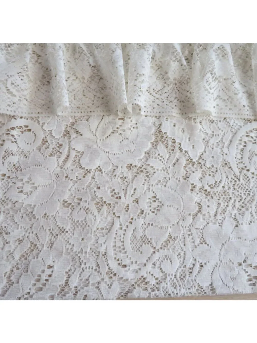 Vintage Off White Lace Curtain Valance Ruffled Trim 17x88 Cottage Shabby Chic